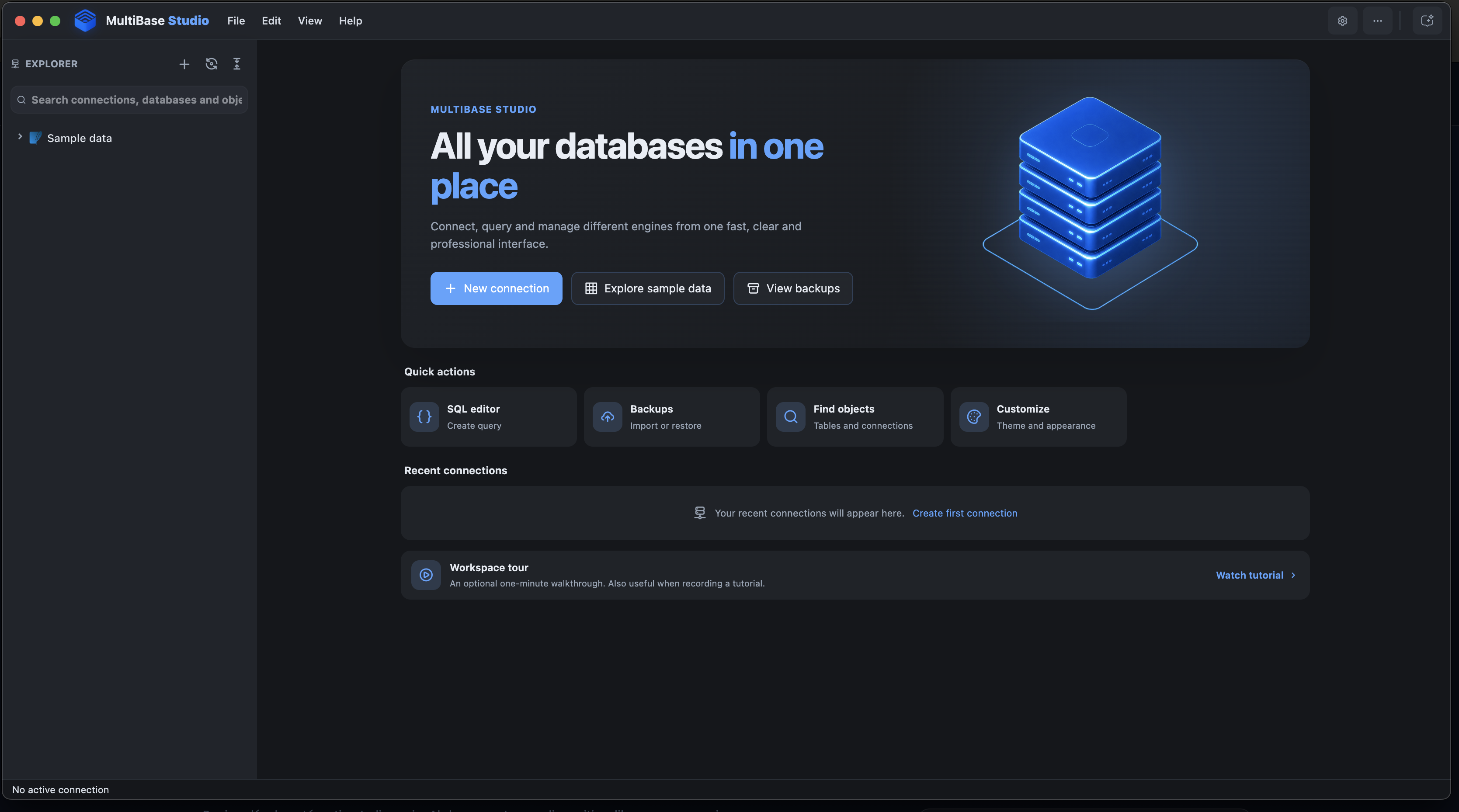MultiBase Studio desktop workspace in dark mode