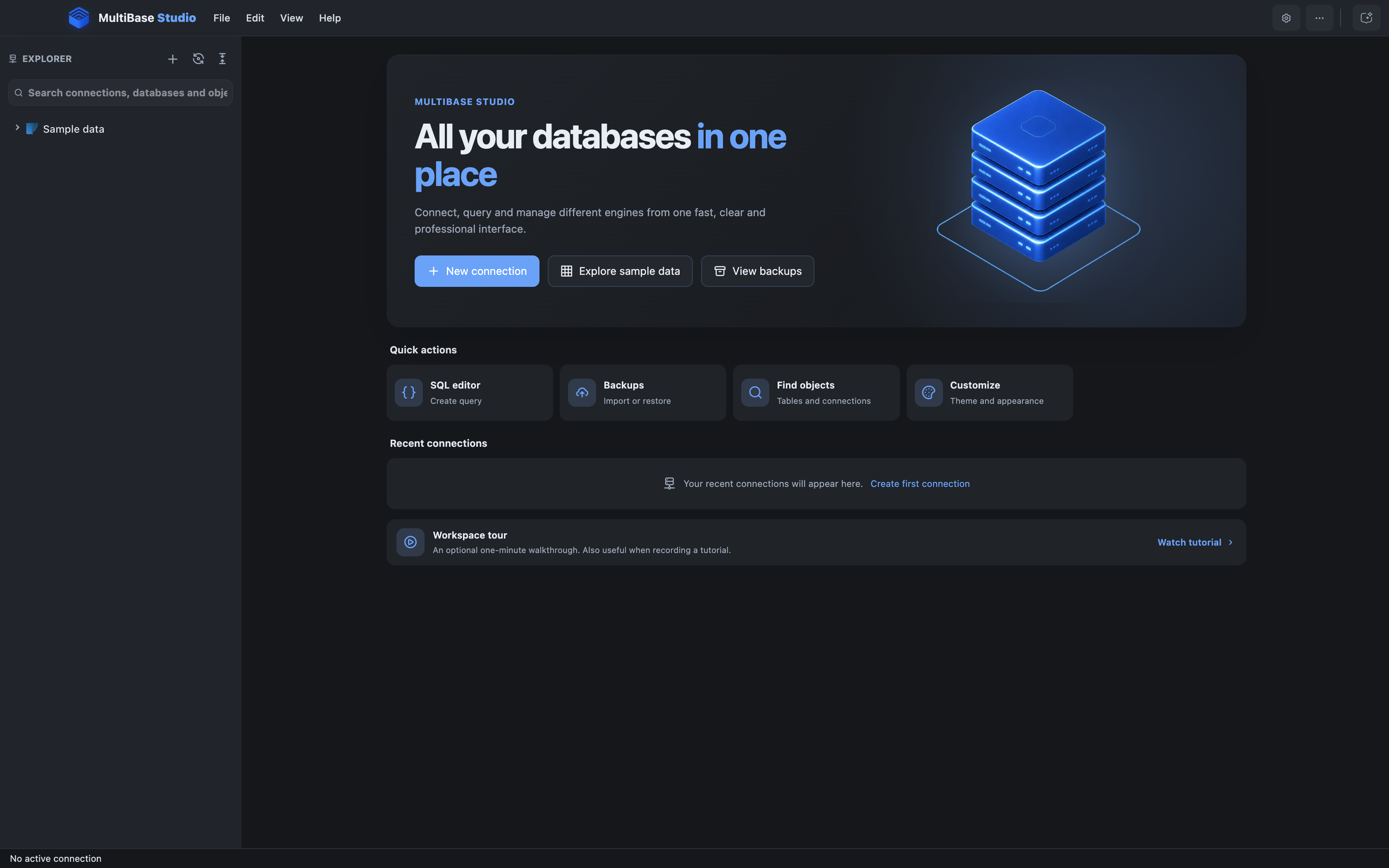 MultiBase Studio su macOS in modalità oscura