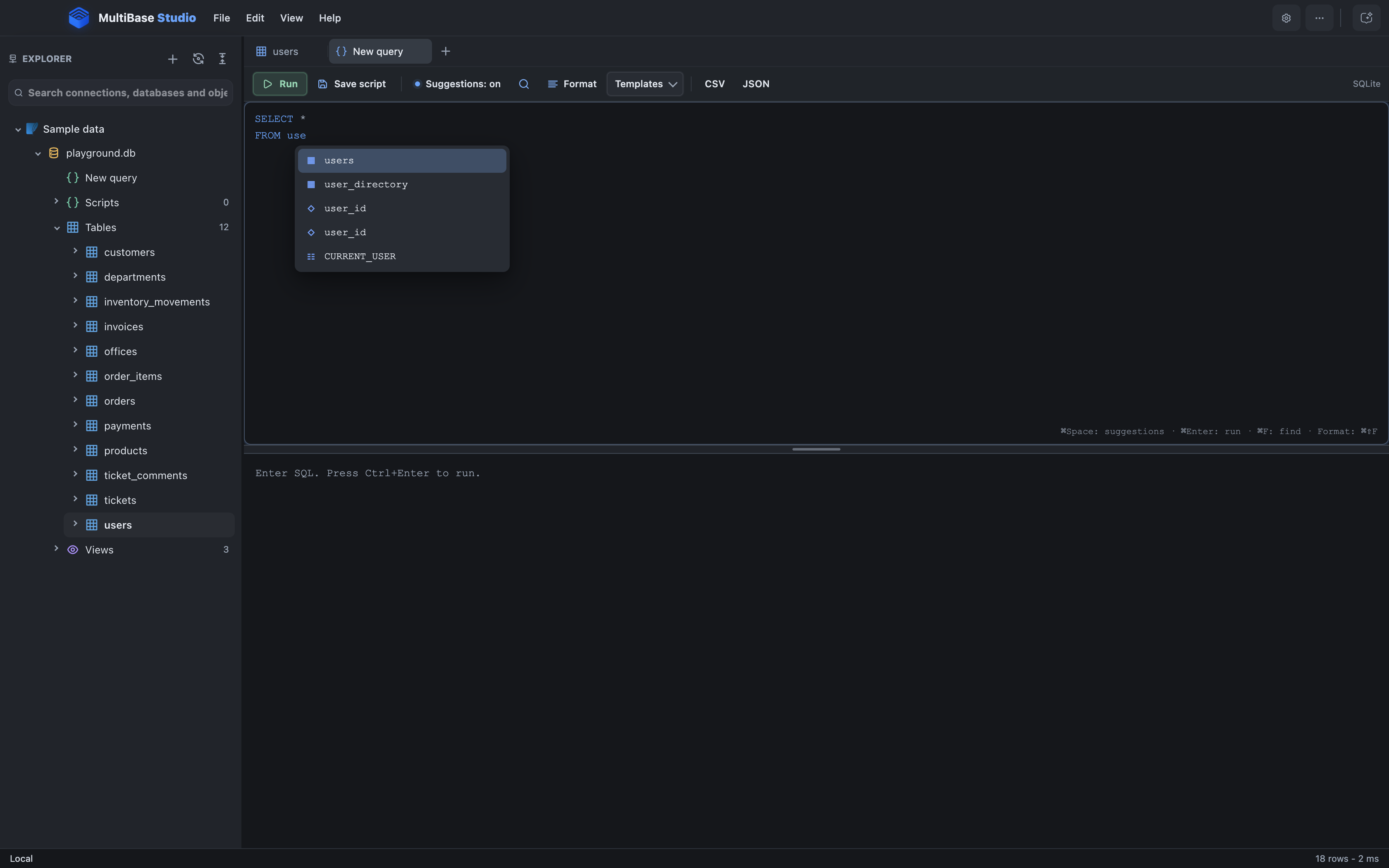 Schema-aware SQL workflow for MariaDB in MultiBase Studio